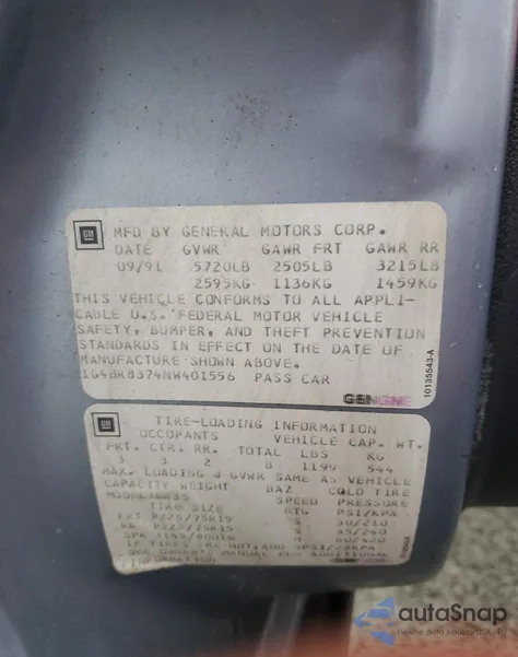 1992 Buick Roadmaster Estate z USA, uszkodzony, nr VIN 1G4BR8374NW401556